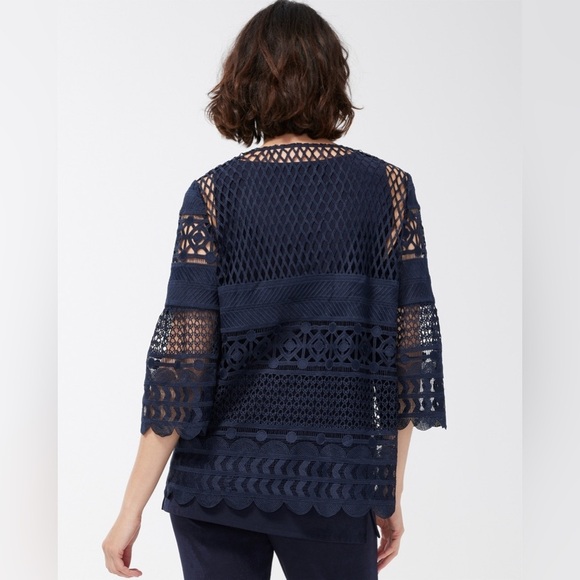 Chic Navy Lace Travelers Collection Crochet Jacket Career Events Classic Size 2 - Picture 8 of 14